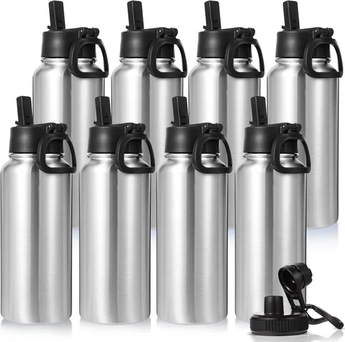 Miniatura 29 de Neihepal Botella de agua aislada de 32 onzas con 2 tapas (tapa con pajilla y boquilla), botellas de agua de doble pared de acero inoxidable 18/8