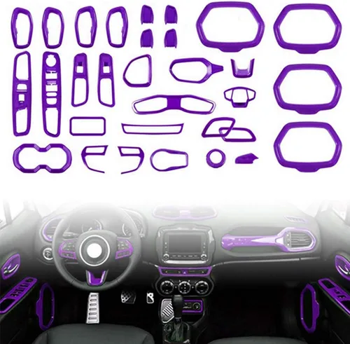 Miniatura 8 de Juego de 31 piezas de decoración interior de automóvil, accesorios de decoración para Jeep Renegade 2015-2018 (negro)