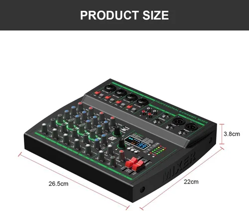 Miniatura 3 de MW-6 negro Mezclador de audio profesional DJ de 6 canales Controlador portátil con DSP 99 efectos preestablecidos para transmisión en vivo