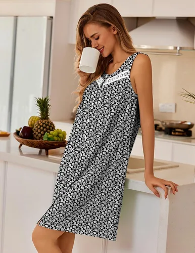 Miniatura 3 de Ekouaer Camisones para mujer, con botones, sin mangas, suave, con bolsillos, tallas S-XXXL