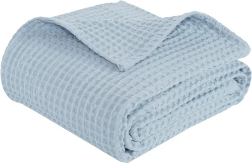 Miniatura 13 de PHF - Manta de punto gofre 100% de algodón tamaño king para cama, cobija ligera transpirable a prueba de engancho, ideal para acolchado en climas