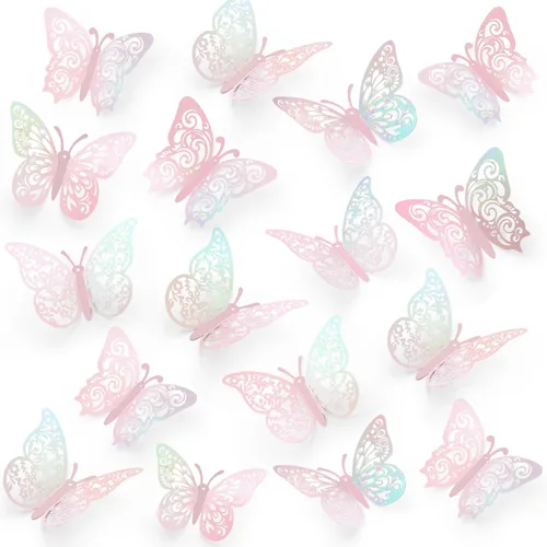 Miniatura 16 de 60 piezas de mariposas 3D para pastel y decoración de pared - 5 estilos, 3 tamaños, púrpura láser