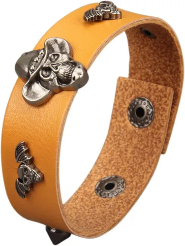 Miniatura 39 de Jeilwiy Pulseras de cuero punk para hombres, pulseras hechas a mano, brazalete ancho, joyería trenzada, color negro y marrón, ajustable, regalos