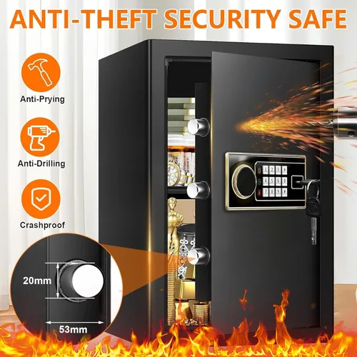 Miniatura 4 de Caja fuerte ignífuga grande de 3.4 pies cúbicos para el hogar, seguridad digital ignífuga e impermeable con teclado programable y bloqueo de llave
