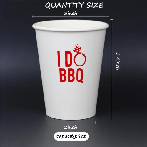 Miniatura 2 de I Do BBQ - Vasos de papel desechables para fiestas, paquete de 20 unidades, 9 onzas, color rojo, tazas para beber para boda, ensayo, cena