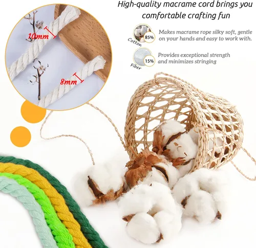 Miniatura 4 de Cuerda de algodón para macramé, 0.315 in x 131 pies, cuerda gruesa de 3 hebras torcida de macramé, cuerda de algodón para colgar en la pared, Blanco