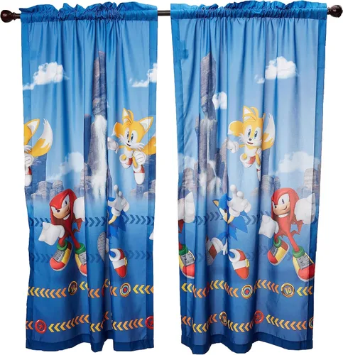 Sonic The Hedgehog Paneles de Cortinas de Ventana para Habitación de Niños Juego de Cortinas, 82 x 63 Pulgadas, Producto Oficial de Sega por Franco,