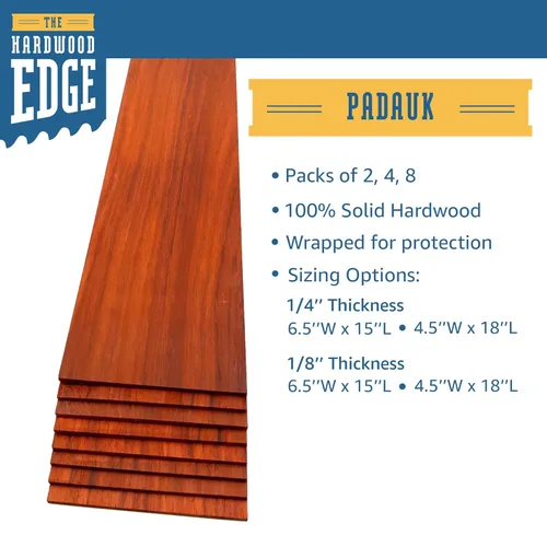Miniatura 4 de Padauk Tablones de Madera Dura - Paquete de 2 Tablones de Madera Padauk Sin Terminar - 1/8'' (3mm) 100% Madera Dura Pura - Tablones para Grabado