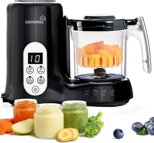 GROWNSY Fabricante de Alimentos para Bebés con Cesta de Vapor, Procesador de Alimentos para Bebés de Un Paso, Vaporera, Puré, Licuadora,