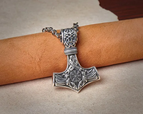 Miniatura 78 de Viking Thors Hammer Necklace Pendant - Vegvisir Aegishjalmur Helm of Awe Raven Huginn Muninn Pendant Necklace Amulet Talisman - Thor Necklace