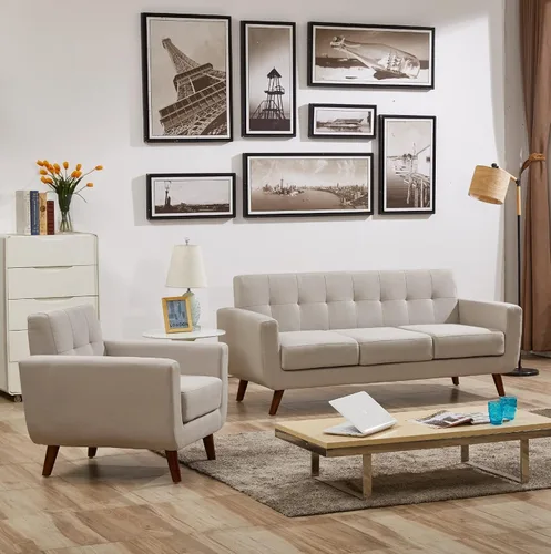 Miniatura 8 de Jenny - Sillón de tela de lino copetudo, cómodo, moderno, tapizado, para sala de lectura, club, bohemio, para sala de estar, dormitorio y espacios