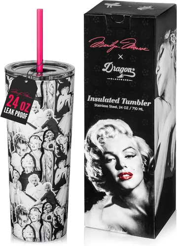 Miniatura 34 de Dragon Glassware x Barbie - Vaso térmico aislado al vacío con tapa y pajilla, vaso térmico de acero inoxidable de 24 onzas con 2 pajillas, vaso