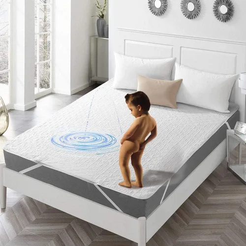 Miniatura 2 de Protector de colchón acolchado ajustable impermeable con capa de relleno altamente absorbente, 100% mezcla de algodón suave, transpirable, bolsillo