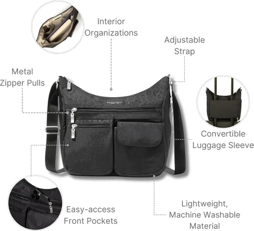 Miniatura 112 de Baggallini womens Everywhere Bagg Crossbody Women 11x9 Lightweight Nylon Hobo Water-resistant Travel Bag W/Rfid