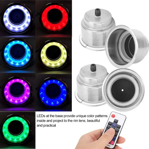 Miniatura 3 de Fydun Portavasos para automóvil, 4 unidades, DC 12 V, RGB LED, portavasos para botellas de bebidas con control remoto para camiones de autocaravana