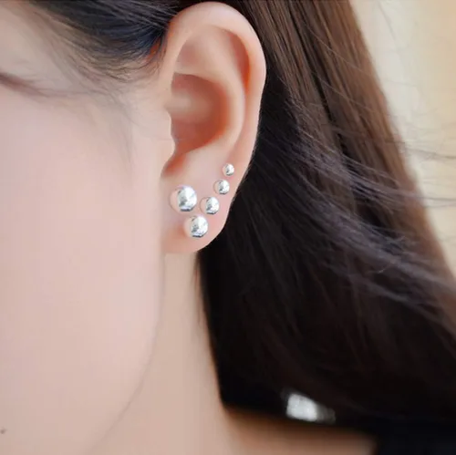 Miniatura 3 de Aretes pequeños para mujer hipoalergénicos pequeños aretes de bola redonda de plata de ley para mujer, múltiples piercings, 5 pares de aretes