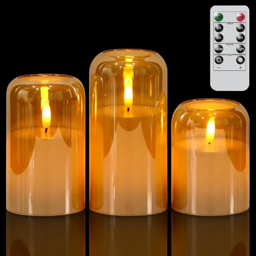 Miniatura 6 de GenSwin - Velas LED sin llama de cristal transparente que funcionan con batería, con control remoto de 10 teclas y temporizador, velas de cera real