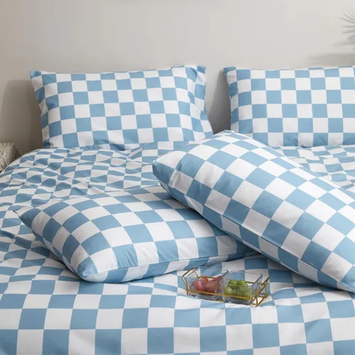 Miniatura 3 de KAREVER Juego de edredón azul y blanco a cuadros, juego de ropa de cama para niñas, juego de edredón a cuadros azul y blanco, manta para niños
