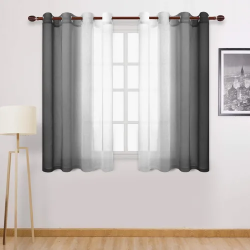 Miniatura 82 de DWCN Cortinas Transparentes de Lino Sintético Negro Degradado Ombré - Cortinas Semi Transparentes de Gasa con Ojales en la Parte Superior