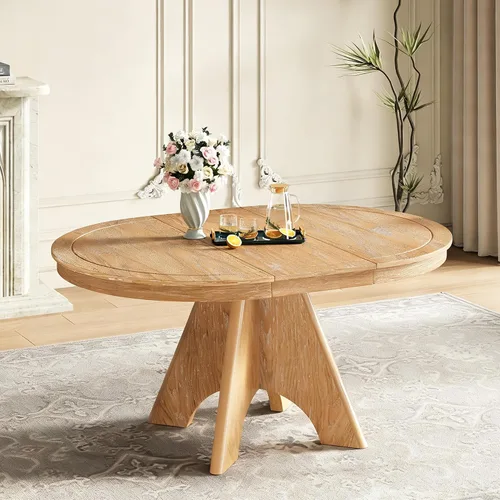 Miniatura 18 de JUSTONE Juego de mesa de comedor redonda de 5 piezas para 4, mesa redonda extensible con 4 sillas modernas con respaldo cruzado, juego de mesa