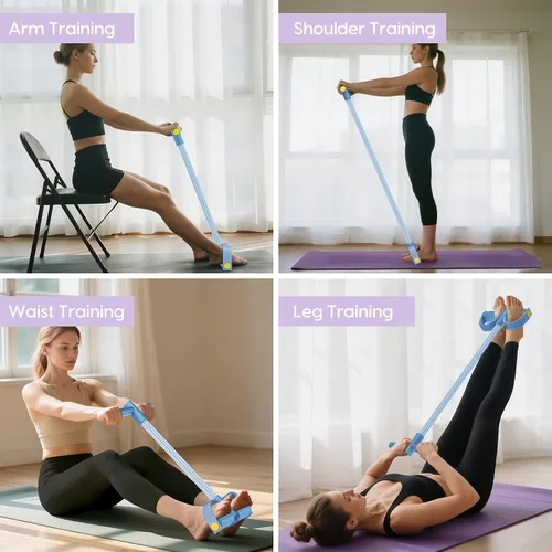 Miniatura 5 de Bandas de resistencia con asas, bandas elásticas de resistencia de pedal de 6 tubos para entrenamiento, bandas de ejercicio de goma natural