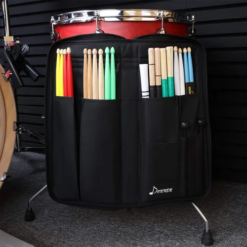Miniatura 6 de Donner - Porta baquetas de gran capacidad con espesor, bolsa para baquetas, colgante y portátil para baquetas, cepillos y mazos, hasta 12 pares