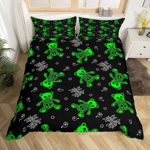Miniatura 44 de Erosebridal Juego de ropa de cama de murciélago de Halloween, tamaño individual, con purpurina y estrellas, galaxia, funda de edredón para niños