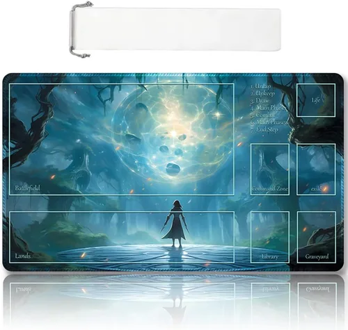 Miniatura 29 de Tapete de juego MTG cosido de alta calidad con zonas y parte trasera de goma antideslizante, tapete de juego TCG para MTG y otros juegos de cartas