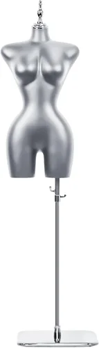 Miniatura 8 de Torso de maniquí femenino con altura ajustable y base de metal para exhibición de ropa en tienda minorista (Negro, L)