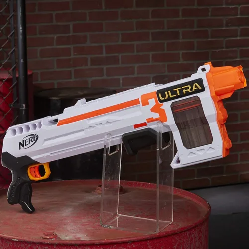 Miniatura 5 de Nerf Ultra Three Blaster, acción de bomba, clip interno de 8 dardos, 8 dardos Ultra, compatible solo con dardos Ultra