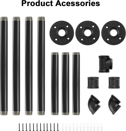 Miniatura 8 de Barra Industrial de Tubo de Hierro para Colgar Ropa DIY Perchero de Pared para Ropa Resistente para Dormitorio, Cuarto de Lavandería, Almacenamiento