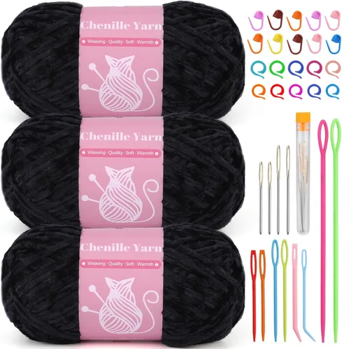 LUNARM Hilo de terciopelo de felpilla para tejer a ganchillo, paquete de 3 unidades de 3.5 onzas / 3.5 onzas / 3.5 onzas para ganchillo y tejido,