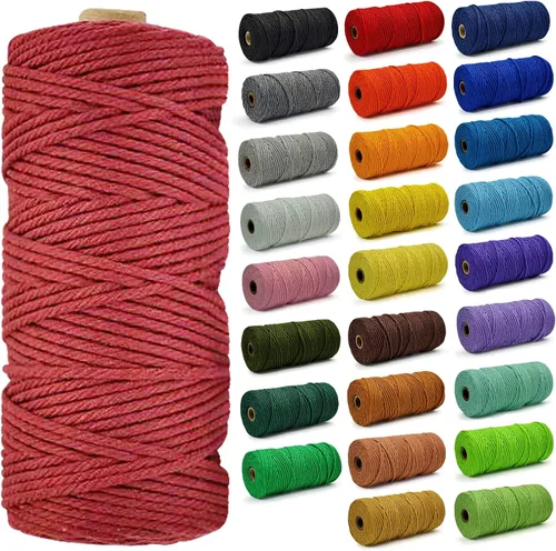 Miniatura 74 de Cuerda de Algodón 8mm x 20 Yardas - Cuerda de Macramé Natural Sin Blanquear - Cuerda de Algodón Trenzada de 3 Hilos para Colgar en la Pared, Blanco
