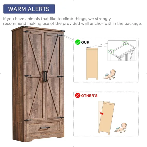 Miniatura 7 de Gabinete de despensa de cocina estilo granja - Gabinetes de almacenamiento de cocina de madera de 72" de alto con estantes ajustables y 2 puertas