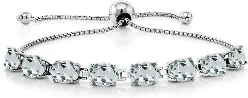 Miniatura 32 de Gem Stone King Pulsera de plata de ley 925 con piedra natal ovalada de 0.276 x 0.197 in para mujer, totalmente ajustable hasta 9 pulgadas