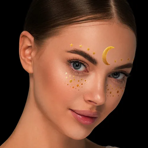 Hatcher Lee - Tatuaje adhesivo para la cara, metálico, brillante, temporal, para transferencia de agua, para maquillaje profesional, bailarina,