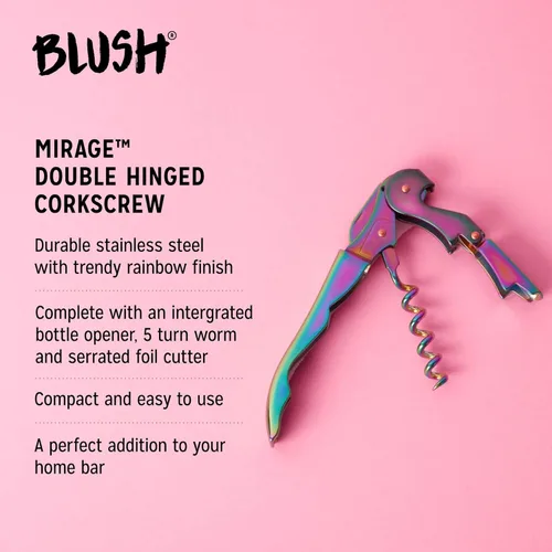 Miniatura 2 de Blush Mirage - Sacacorchos iridiscente de doble bisagra con abridor de botellas de cerveza integrado, llave de vino de acero inoxidable con cortador