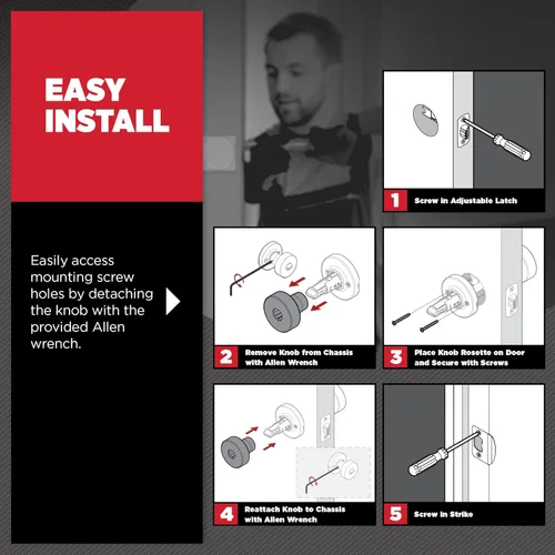 Miniatura 5 de Kwikset Pismo - Pomo de entrada con cerradura y llave, manija segura con llave exterior, entrada principal y dormitorio, negro mate, seguridad