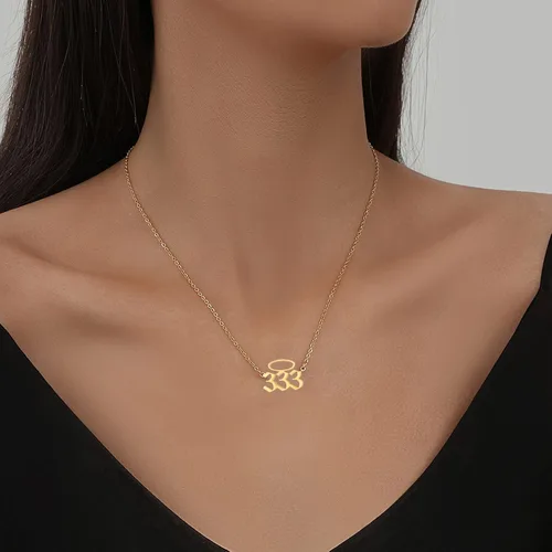 Miniatura 6 de Aprila Collar para mujer, chapado en oro de 14 quilates, collar con colgante de acero inoxidable minimalista número 111-999 para mujeres y niñas