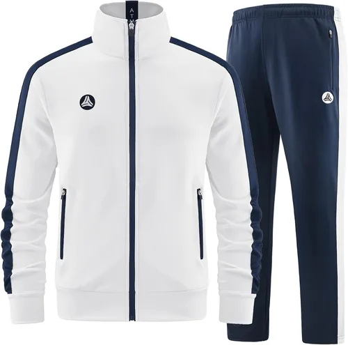 ANOTWENER Trajes deportivos de 2 piezas para hombre, cuello alto, manga larga con bolsillos laterales dobles, chaqueta y pantalones deportivos