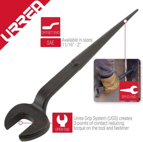 Miniatura 2 de URREA Llave Spud - Llave de alineación estructural de extremo abierto de 1-7/16 pulgadas con mango de desplazamiento y revestimiento de óxido negro
