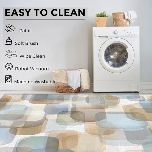 Miniatura 7 de 2x3 Mid Century Modern Throw Rugs for Entryway, Washable Watercolor Geometric Pattern Indoor Door Mat, Bedroom Kitchen Entrance, Non Slip Soft Thin