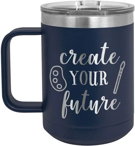 Miniatura 5 de CREATE YOUR FUTURE Negro 15 oz Taza de café w/Slide Tapa superior Taza de café de viaje aislada Ideas de regalos de cumpleaños o Navidad