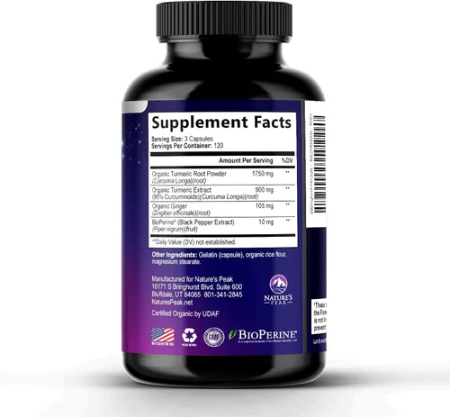 Miniatura 9 de Suplemento de curcumina de cúrcuma – 1750 mg de cúrcuma orgánica por porción – 95% curcuminoides, jengibre y pimienta negra BioPerine para una mejor