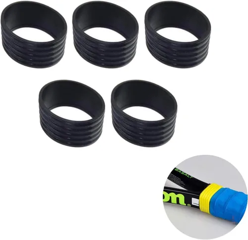 5Pcs Tennis Racket Handle Rubber Ring Stretchy Tennis Racquet Band Overgrips, Yellow/Red/Bllue/Pink/Black, 5P