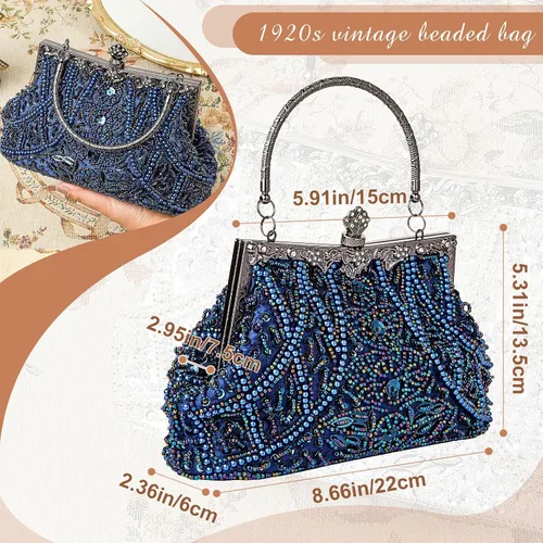 Miniatura 3 de Amylove Bolso de mano con cuentas estilo vintage de los años 1920, formal, accesorios para mujer, para eventos nocturnos, regalo para fiesta