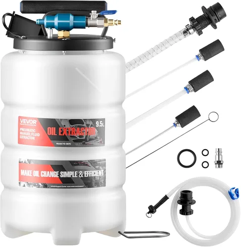 VEVOR Extractor de fluidos, capacidad de 9.5 L, bomba extractora de aceite al vacío neumática/manual con caballo largo de 59 pulgadas y tres tubos