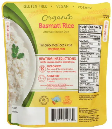 Miniatura 2 de Tasty Bite Rice Organic - Basmati - 8.8 oz - caja de 6