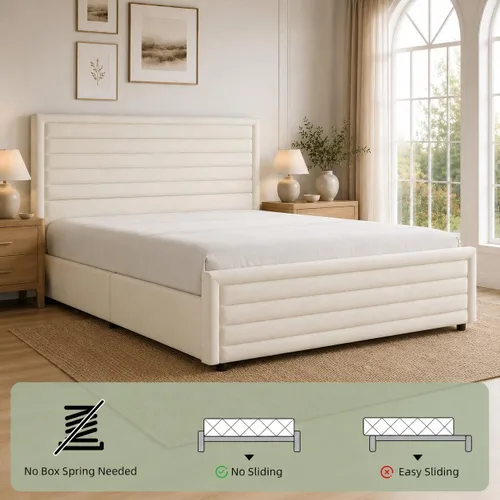 Miniatura 4 de REVOMINCA Armazón de cama tamaño completo (Full Size), plataforma tapizada con cabecera y pie de cama de terciopelo, base de colchón con listones