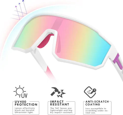 Miniatura 3 de MVPTGRS Gafas de sol deportivas para niños y niñas de 8 a 14 años, marco TR90, para béisbol, softbol, ciclismo, golf Lentes rosadas con montura